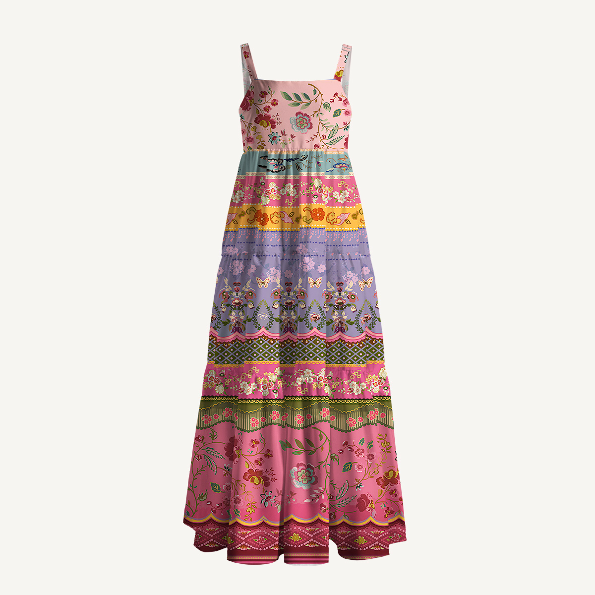 Butterfly Botanical Boho Strap Maxi Dress With Pockets