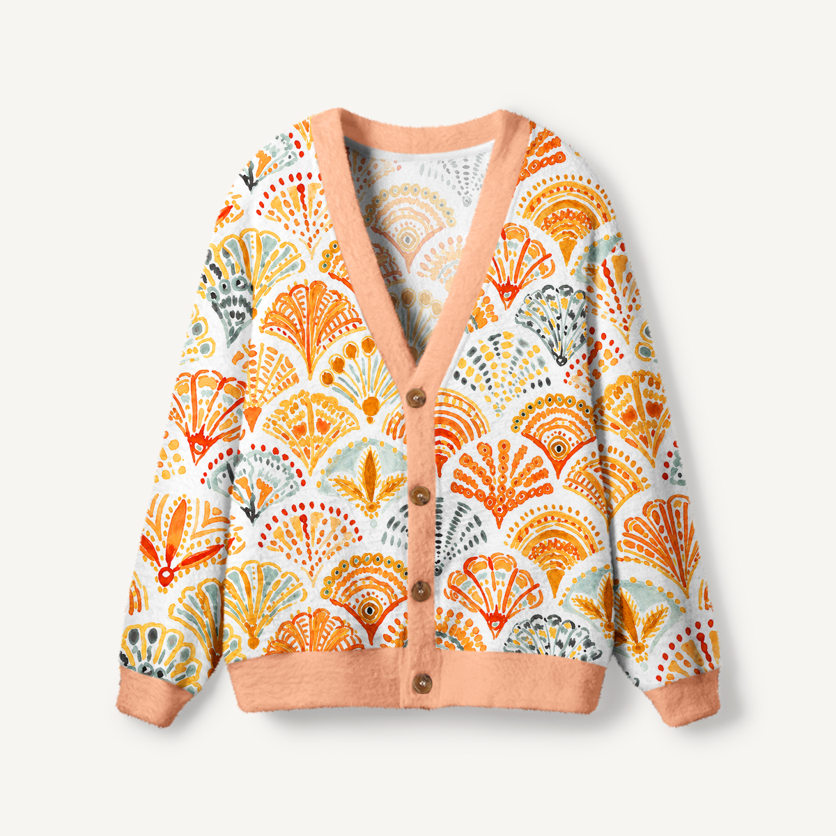 Warm Watercolor Scallop Tile Cardigan Sweaters