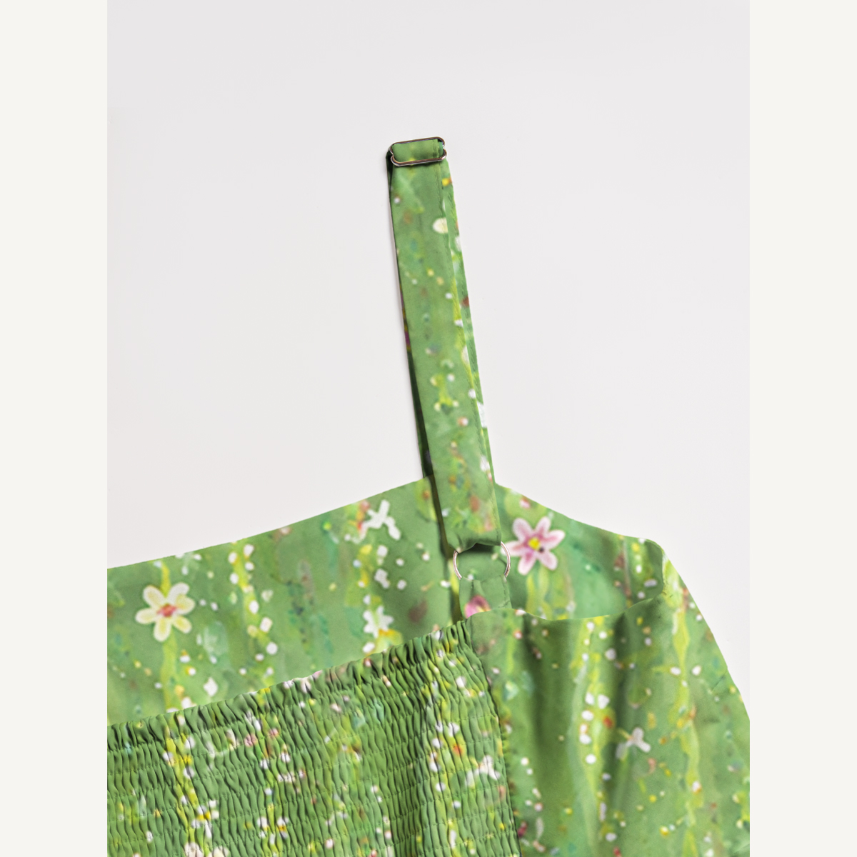 Green Swirl & Wildflower Print Artistic Strap Maxi Dress With Pockets