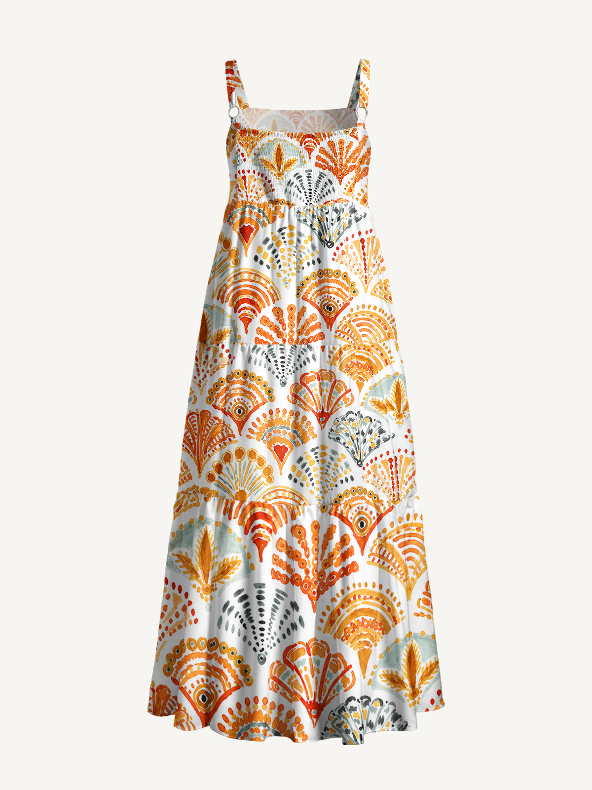 Warm Watercolor Scallop Tile Strap Maxi Dress With Pockets