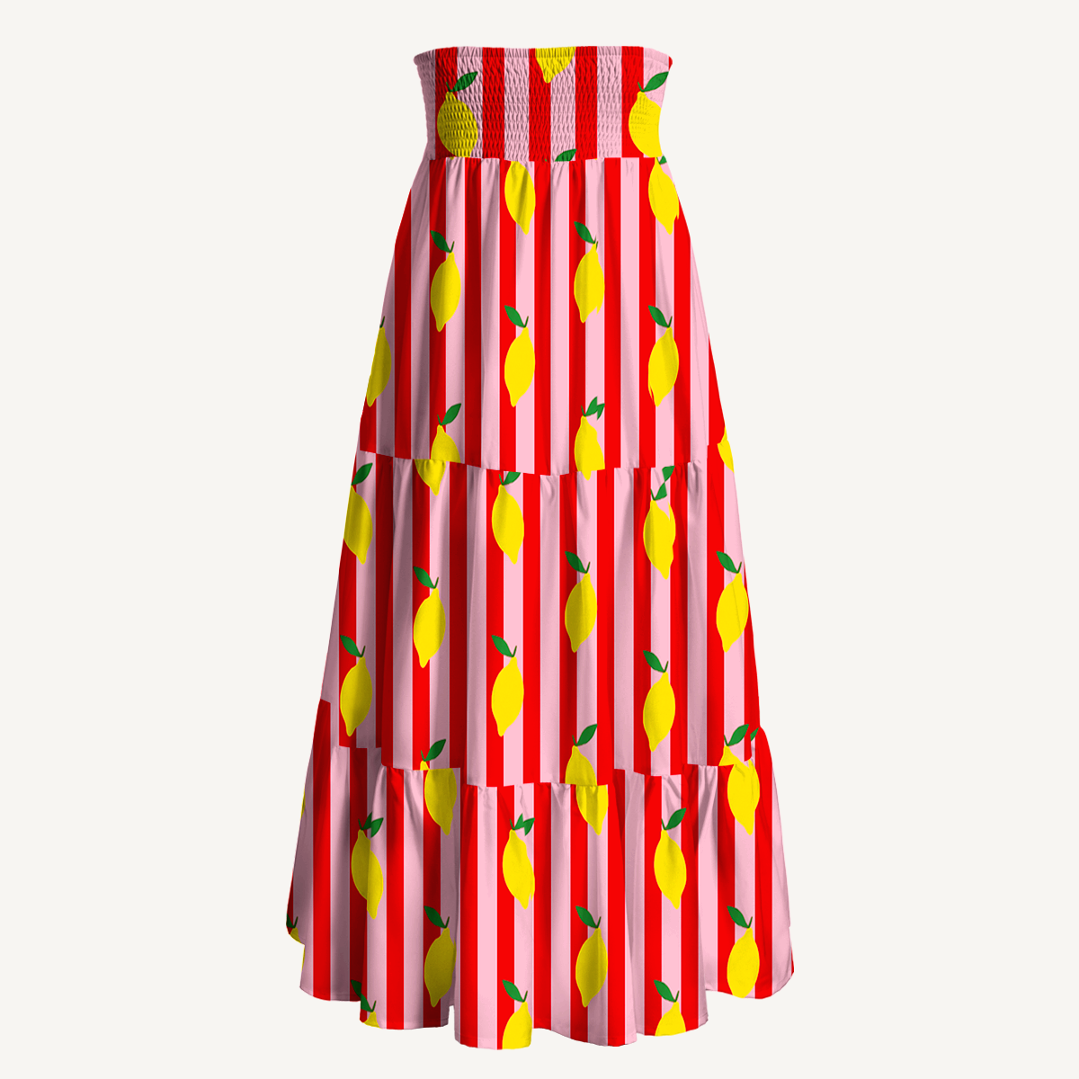Citrus Stripe Print Maxi Skirt & Strapless Dress  
