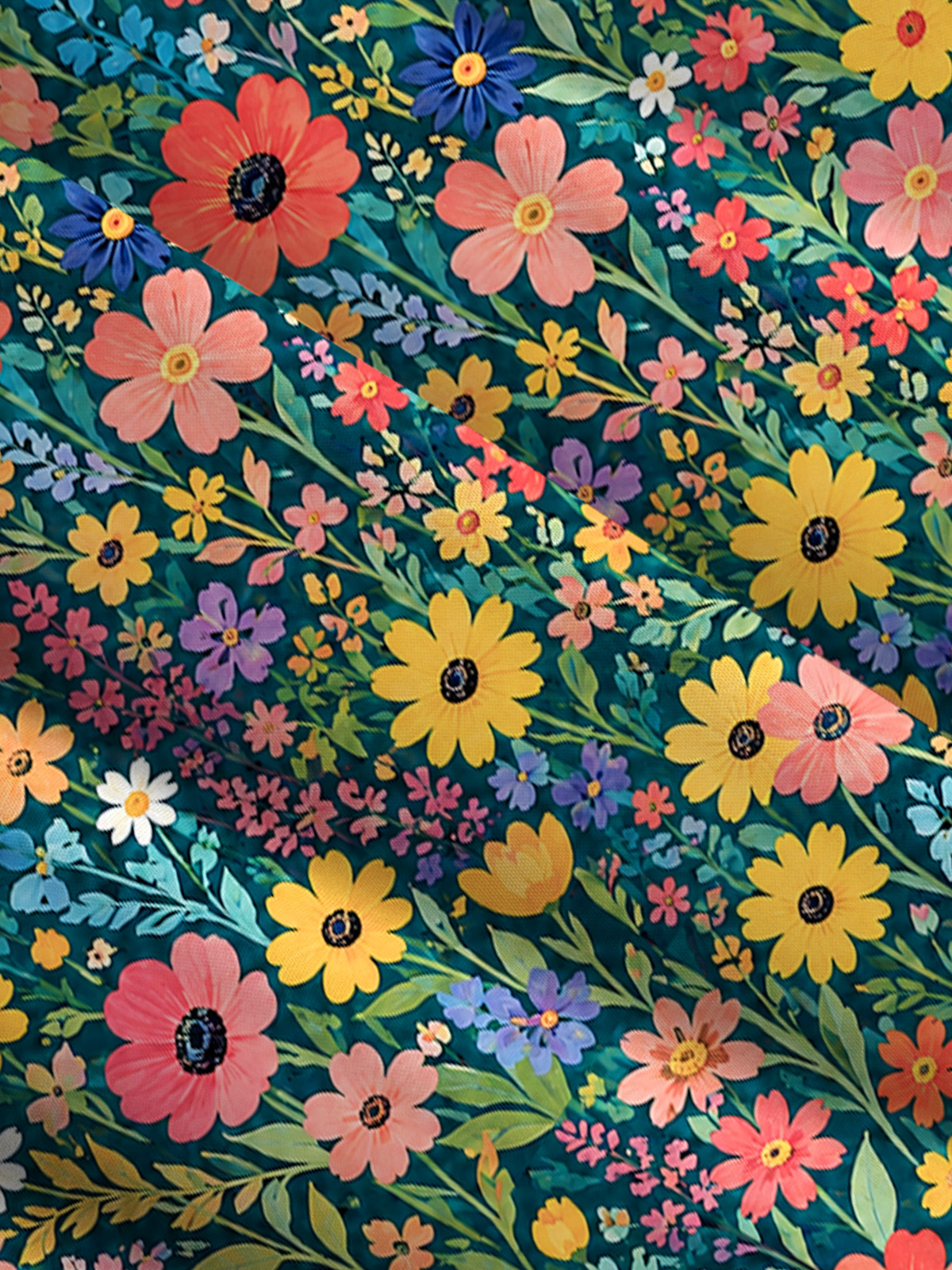 Dark Teal Wildflower Meadow Strap Maxi Dress With Pockets