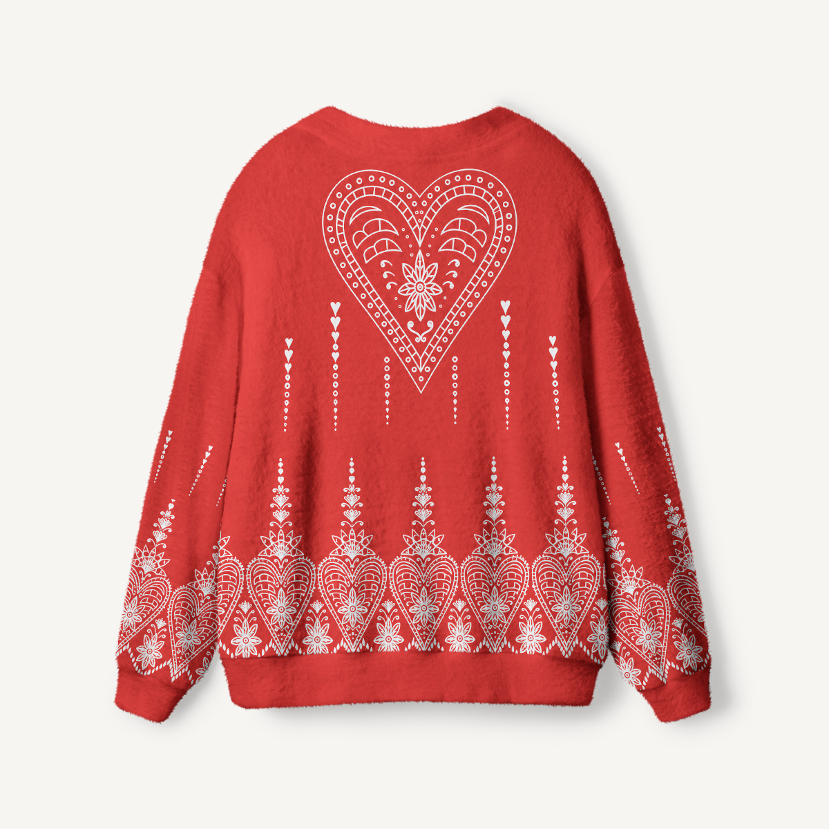 Red Folk Heart Floral Print Cardigan Sweaters