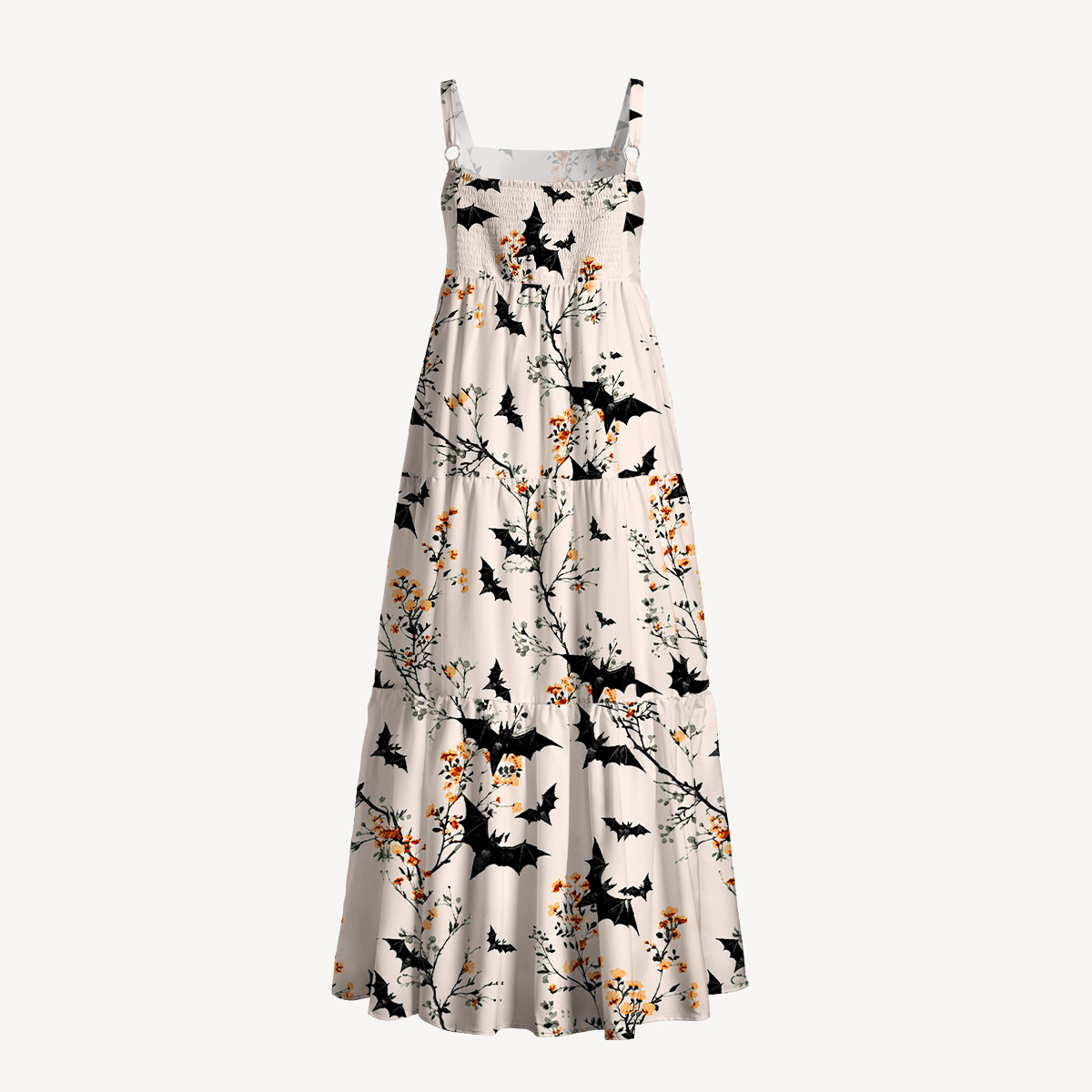Halloween Bats & Wildflower Strap Maxi Dress With Pockets