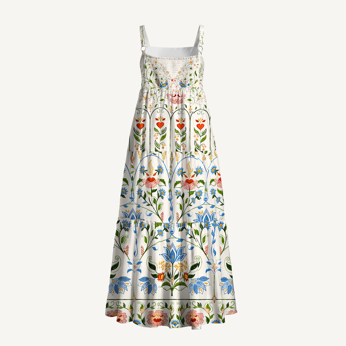 Boho Folk Floral Garden Print Strap Maxi Dress With Pockets
