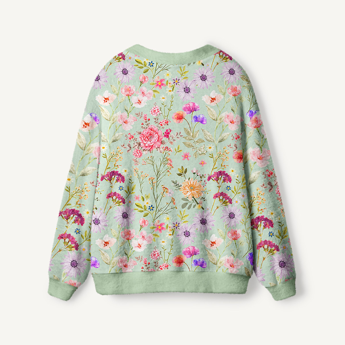Sage Green Watercolor Meadow Cardigan Sweaters