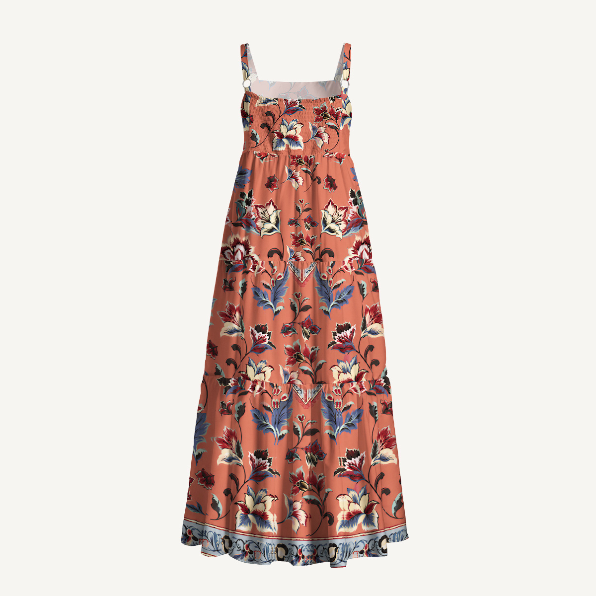 Vintage Floral Print Boho Strap Maxi Dress With Pockets