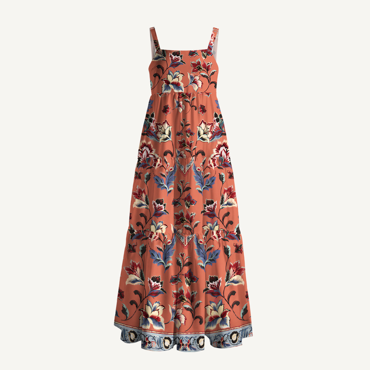 Vintage Floral Print Boho Strap Maxi Dress With Pockets