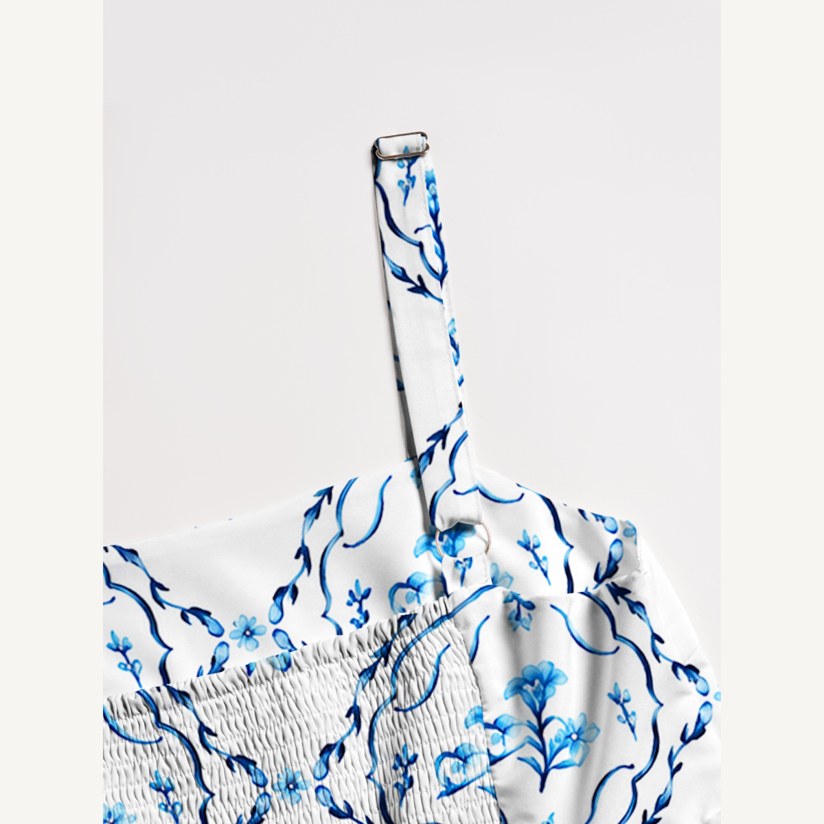 Blue Floral Medallion Print Strap Maxi Dress With Pockets