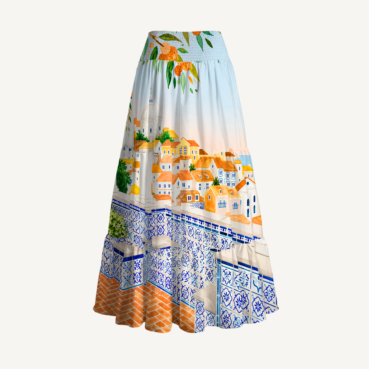 Lisbon Cityscape Print Maxi Skirt & Strapless Dress  