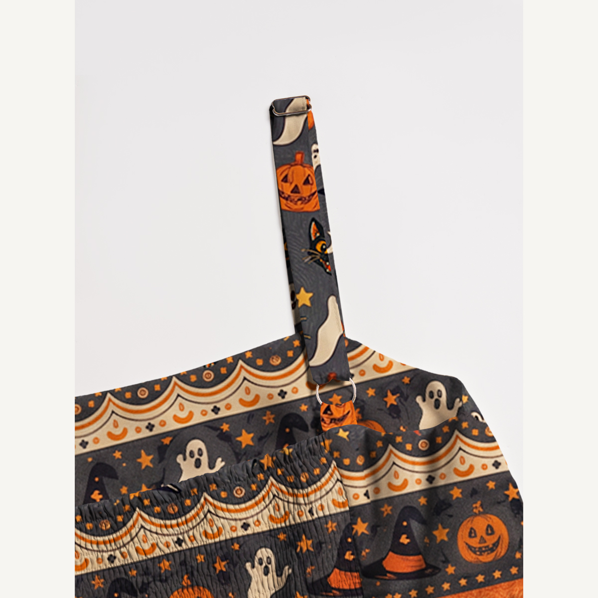 Halloween Black Cat Ghost Pumpkin Strap Maxi Dress With Pockets