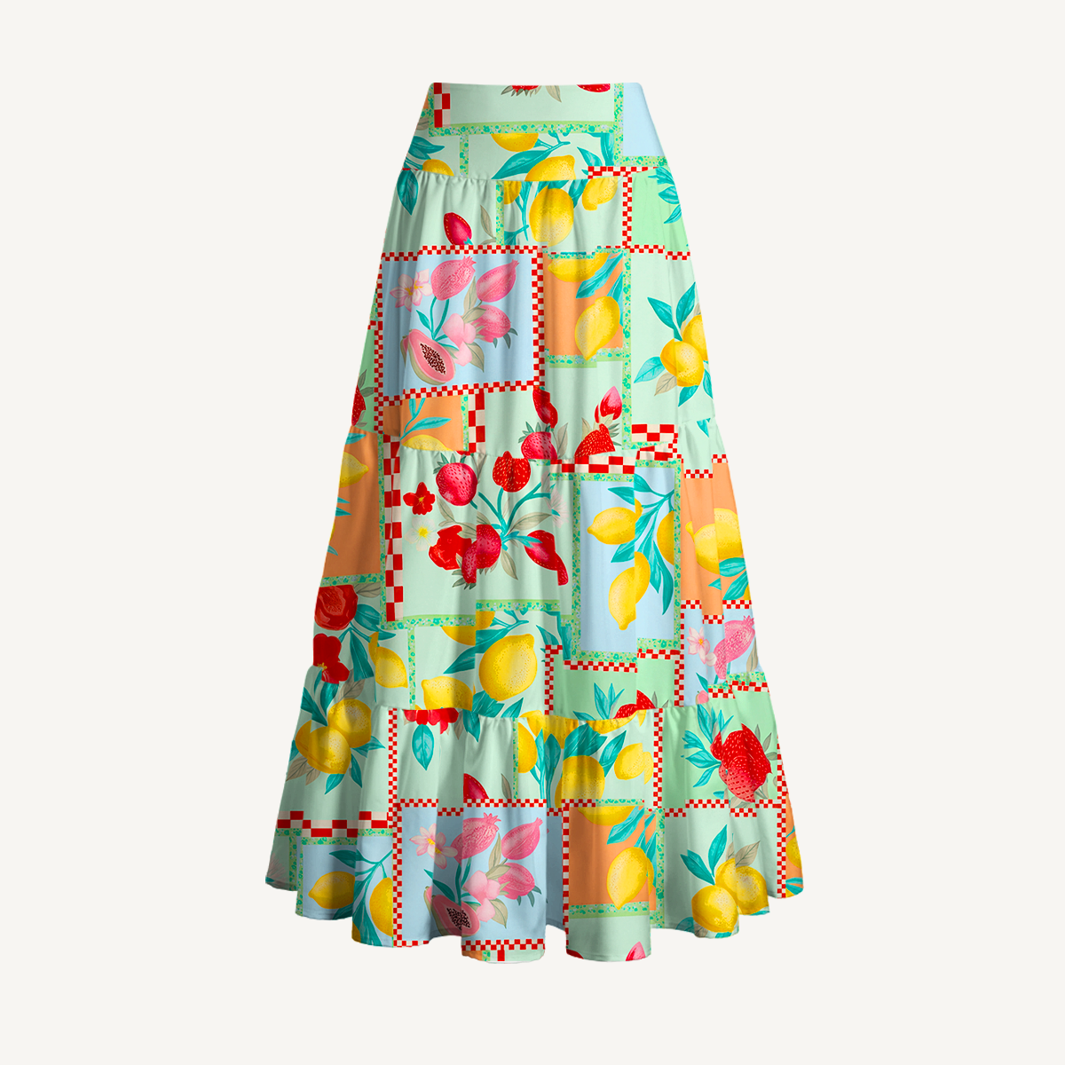 Fruit Party Vacation Print Maxi Skirt & Strapless Dress  