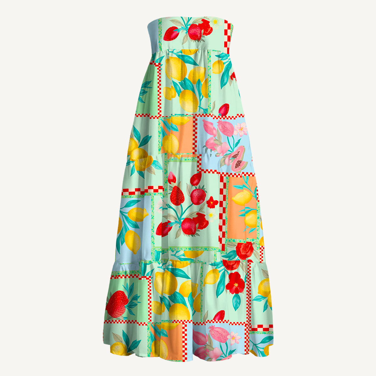 Fruit Party Vacation Print Maxi Skirt & Strapless Dress  