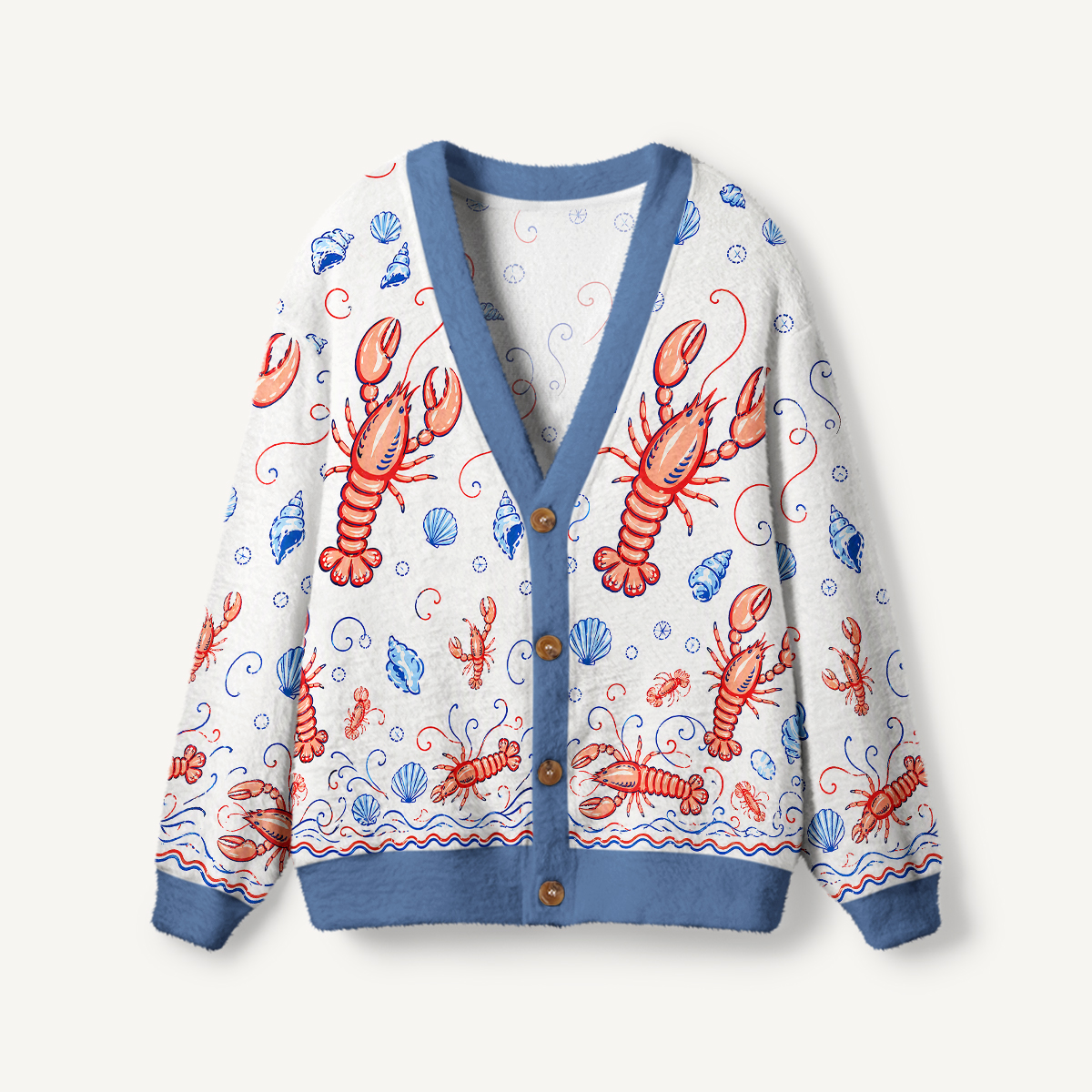 Lobster Shell Print Cardigan Sweaters