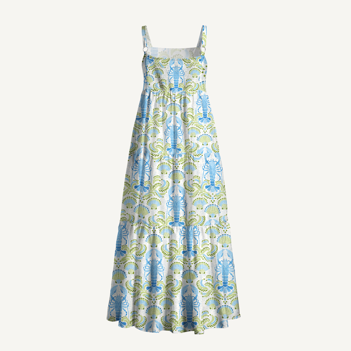 Lobster & Seashell Flower Print Strap Maxi Dress With Pockets