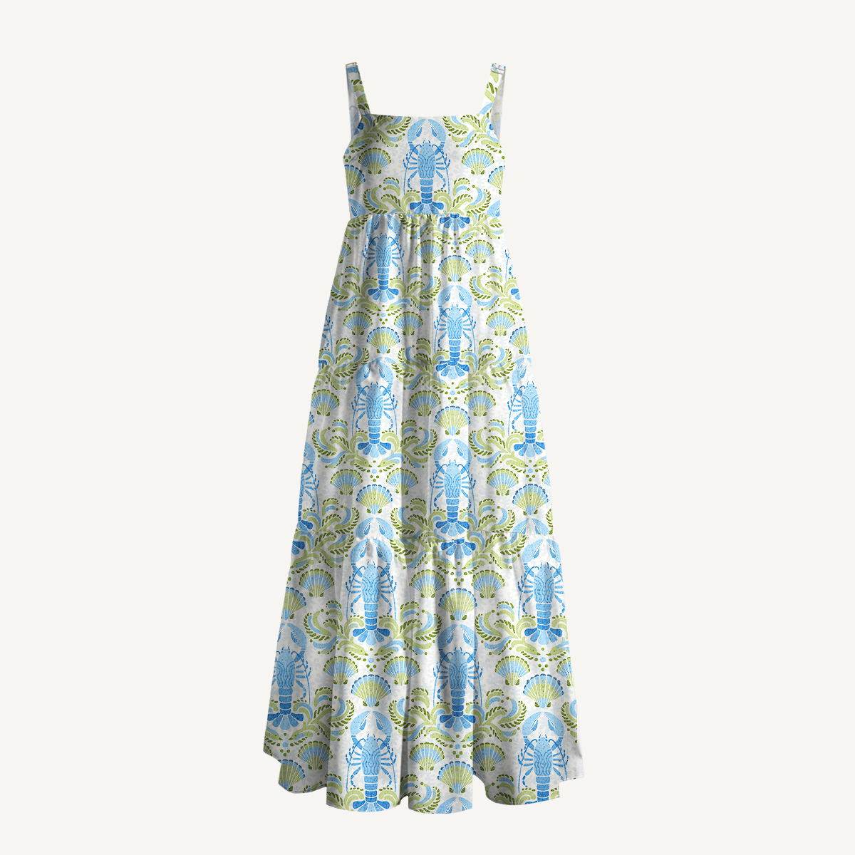 Lobster & Seashell Flower Print Strap Maxi Dress With Pockets
