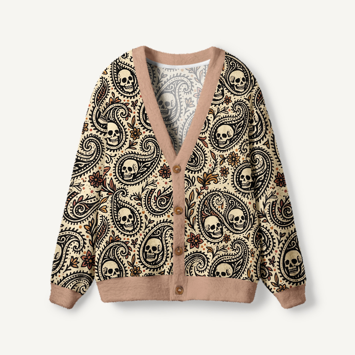 Boho Skull Paisley Print Cardigan Sweaters