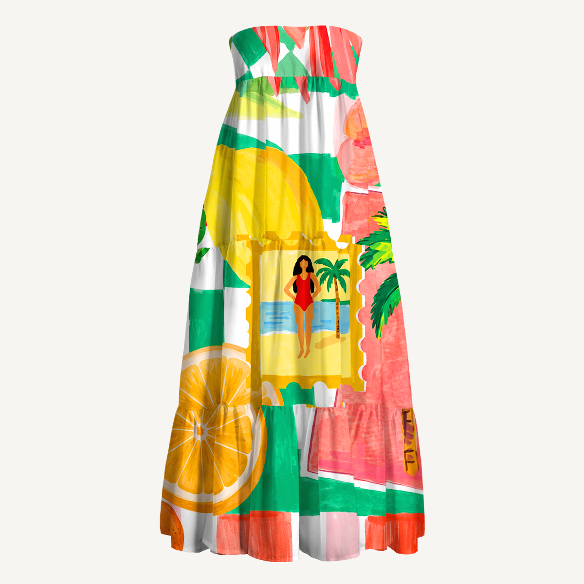 Tropical Floral & Palm Maxi Skirt & Strapless Dress  