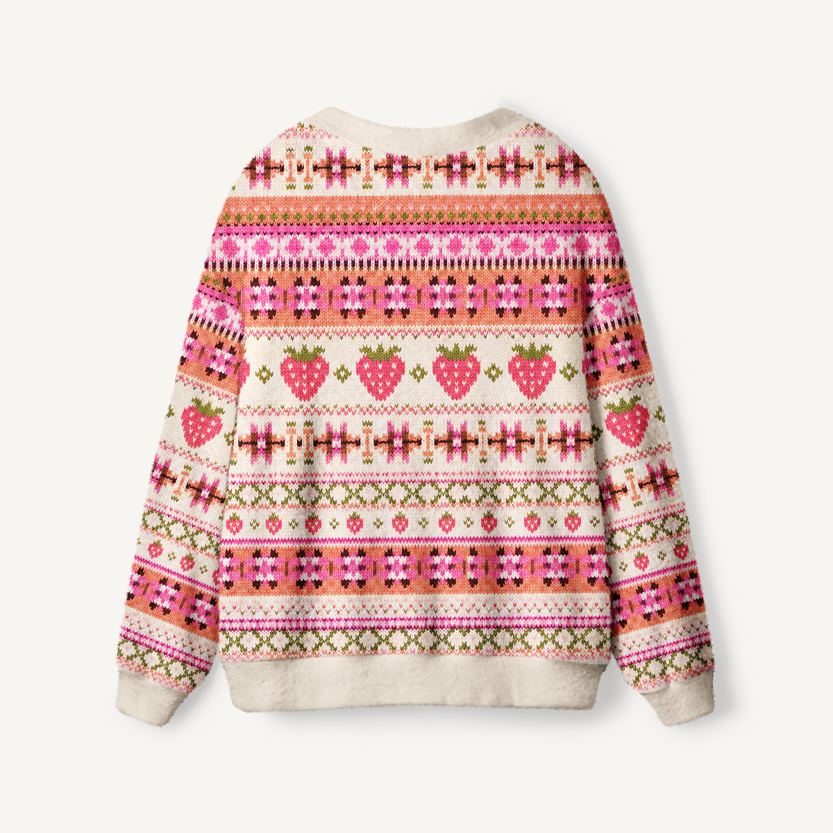 Strawberry Geometric Stripe Cardigan Sweaters