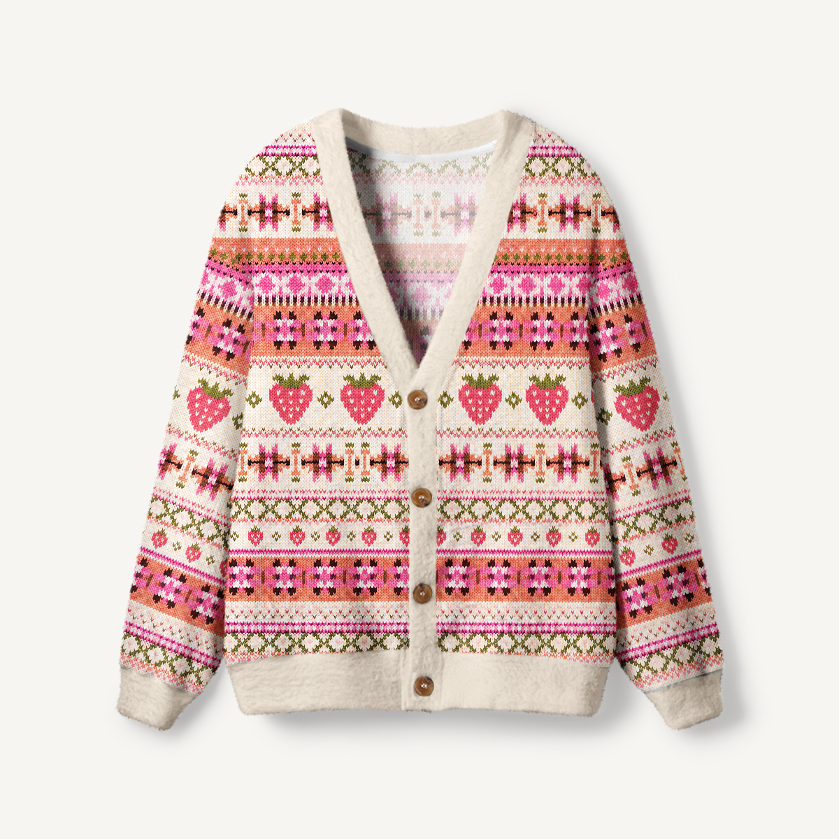 Strawberry Geometric Stripe Cardigan Sweaters