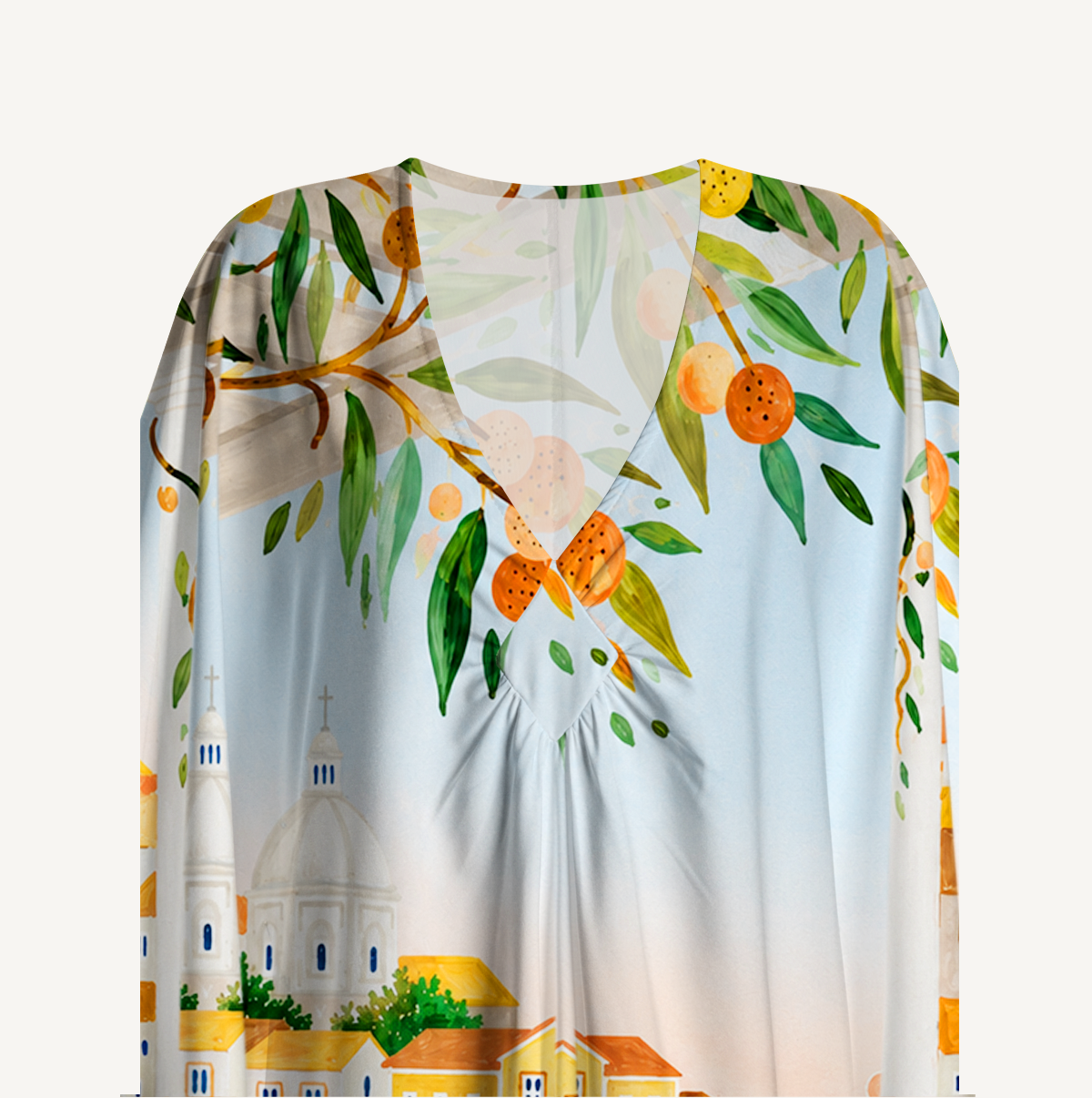 Lisbon Cityscape Kimono Sleeve Kaftan Dress