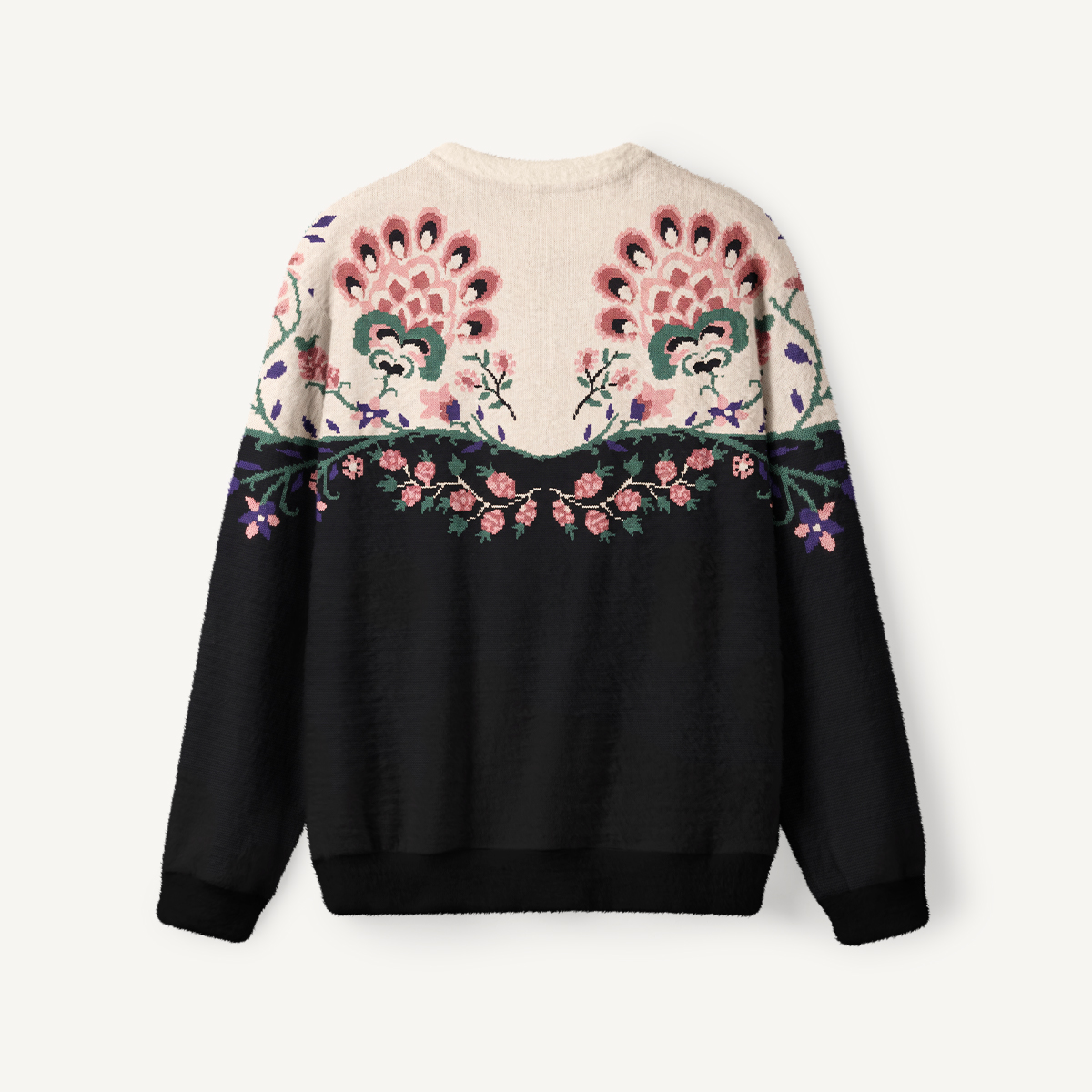 Romantic Floral Contrast Crewneck Sweater