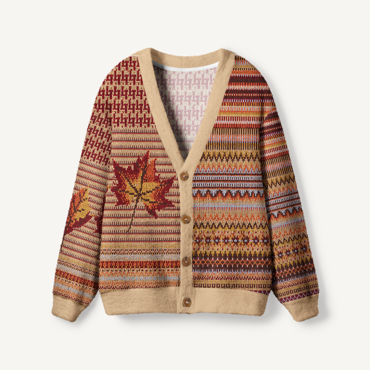 Autumn Maple Patchwork Pattern Cardigan Sweaters