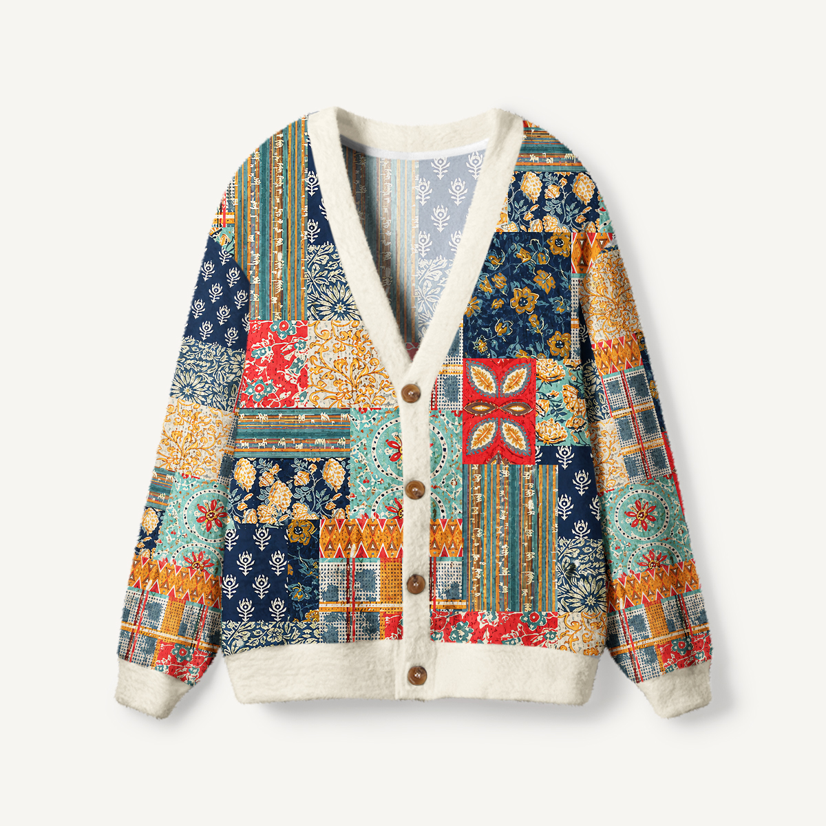 Boho Patchwork Floral & Geometric Cardigan Sweaters