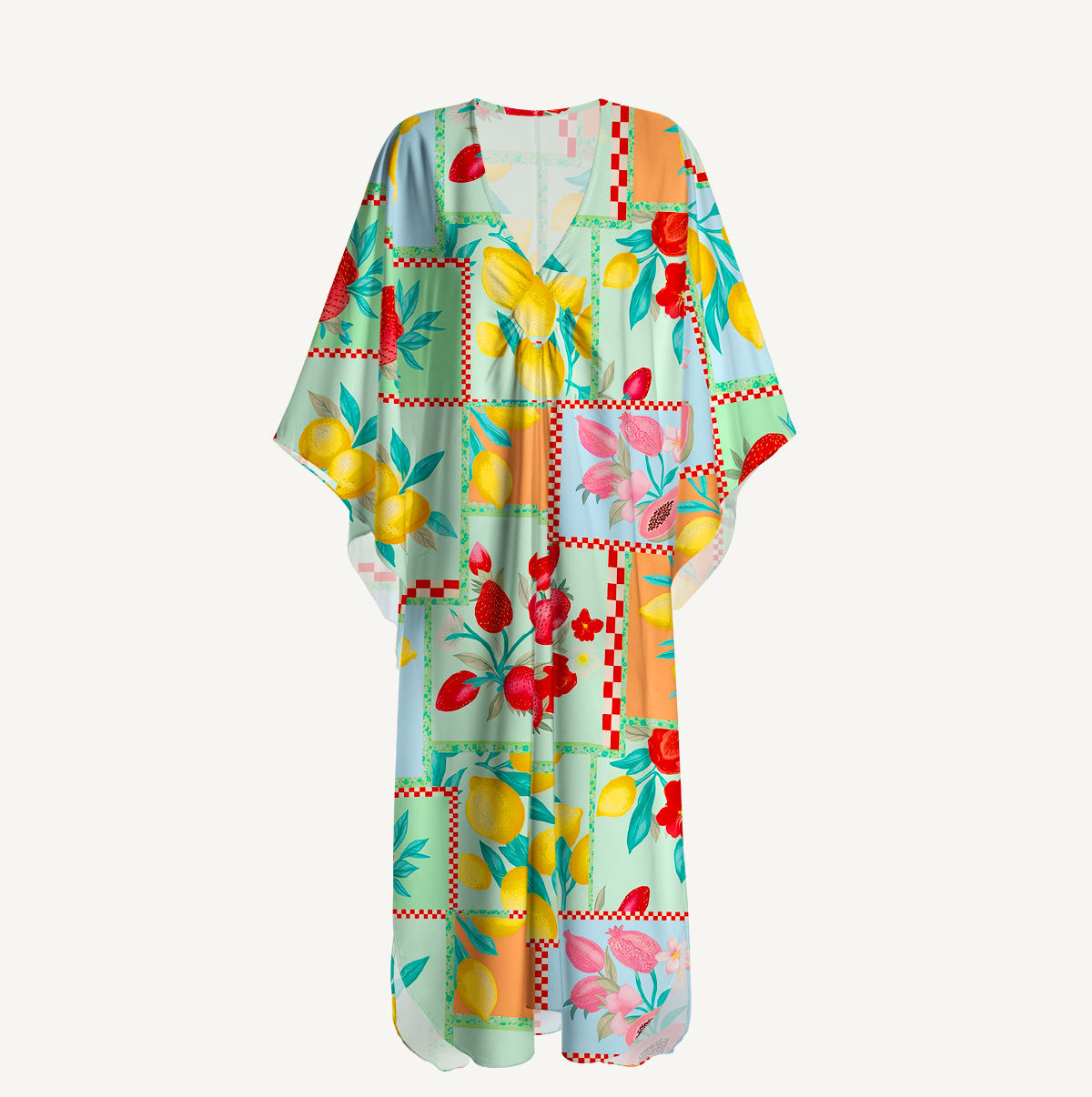 Fruit Party Vacation Kimono Sleeve Kaftan Dress