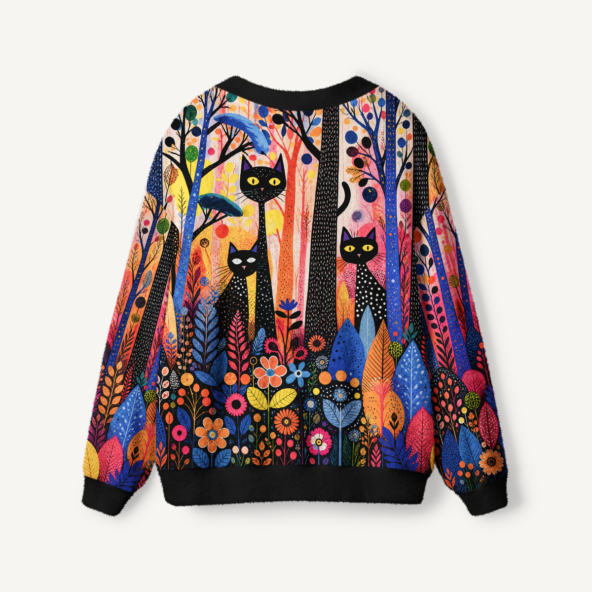 Polka Dot Black Cat Woodland Garden Cardigan Sweaters