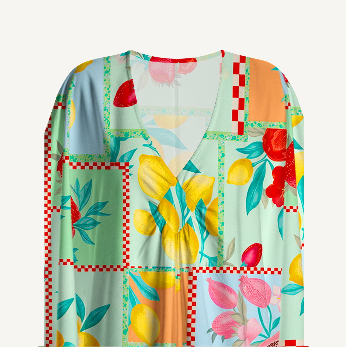 Fruit Party Vacation Kimono Sleeve Kaftan Dress