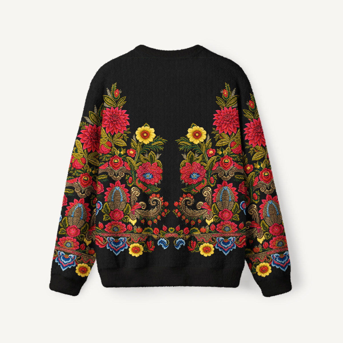 Ornate Folk Floral Border Crewneck Sweater