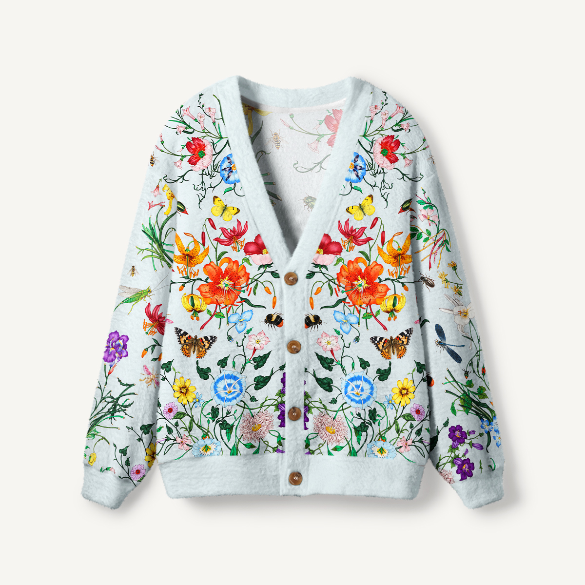Botanical Wildflower & Insect Garden Cardigan Sweaters
