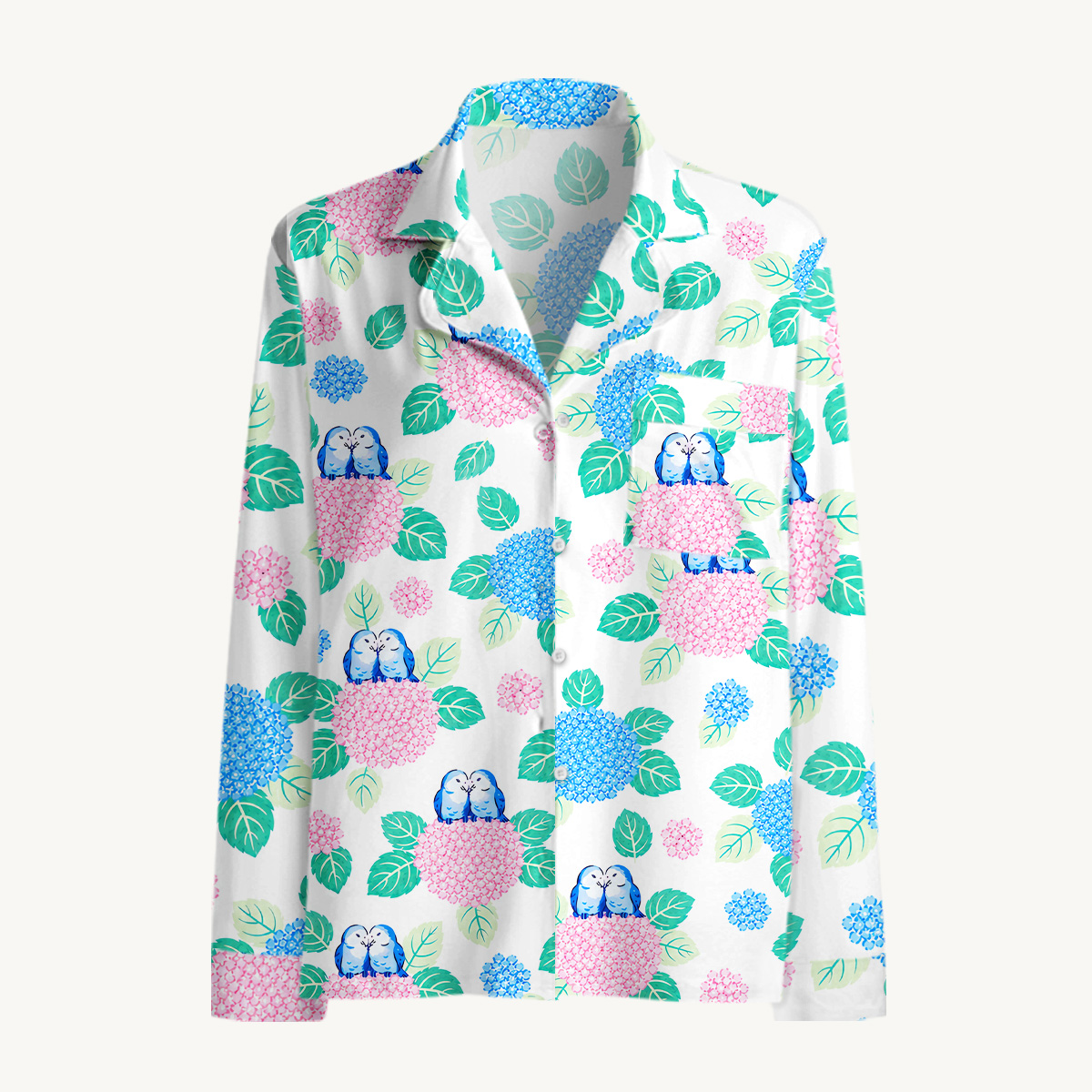 Hydrangea & Blue Bird Garden Long Sleeves Pajama Sets