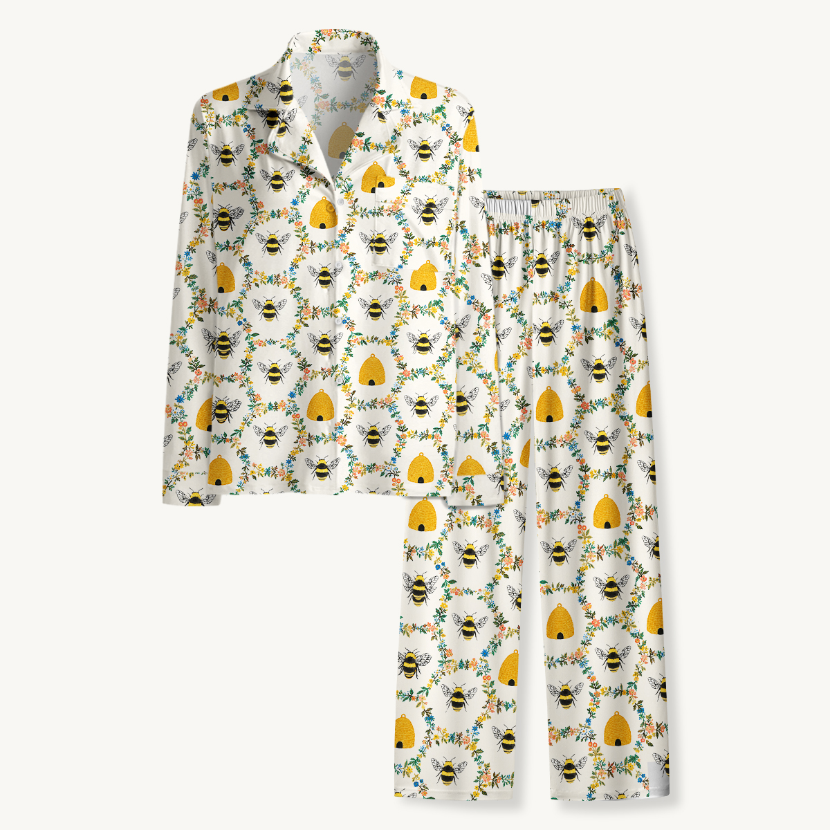 Bumblebee & Beehive Floral Garden Long Sleeves Pajama Sets