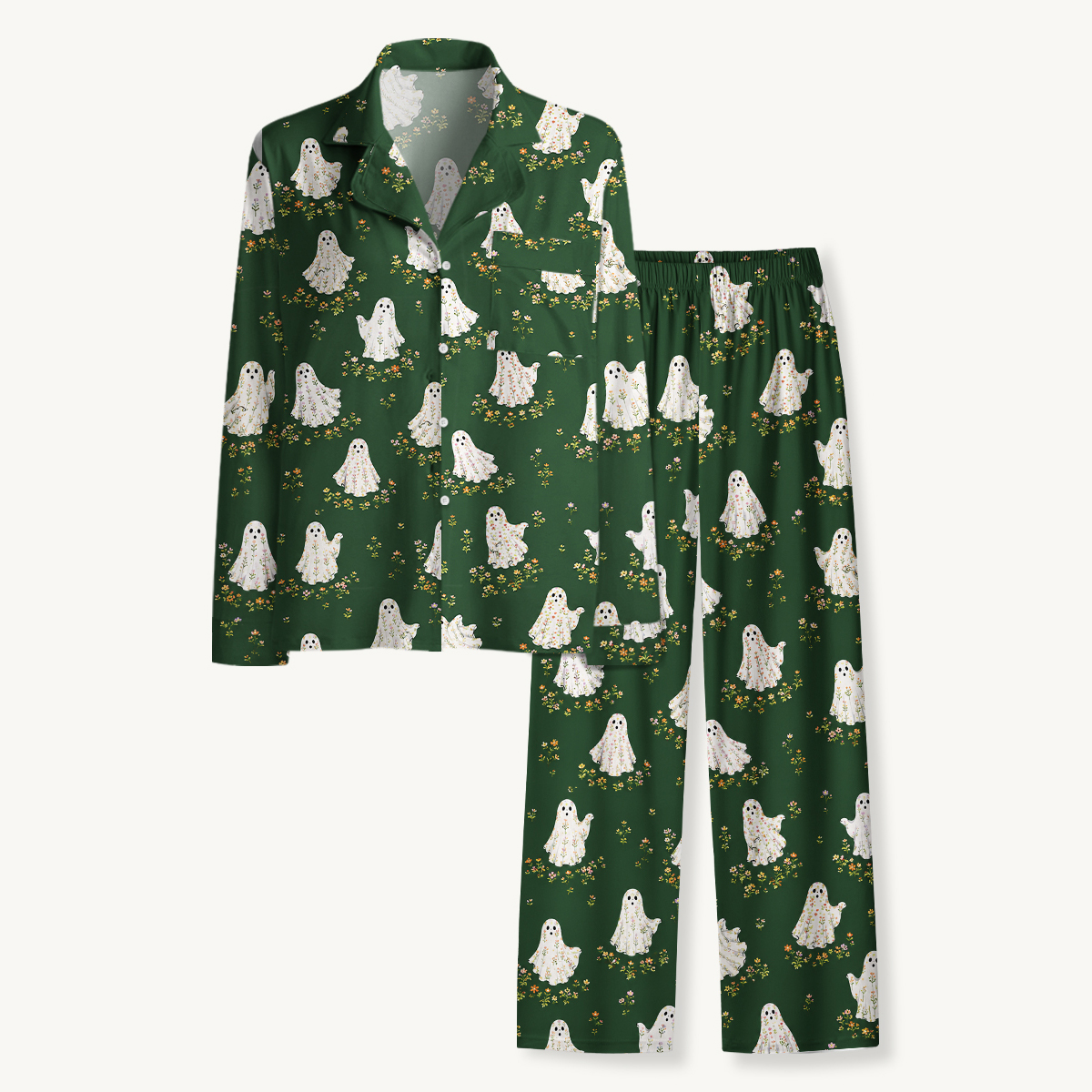 Floral Ghost Garden Halloween Long Sleeves Pajama Sets