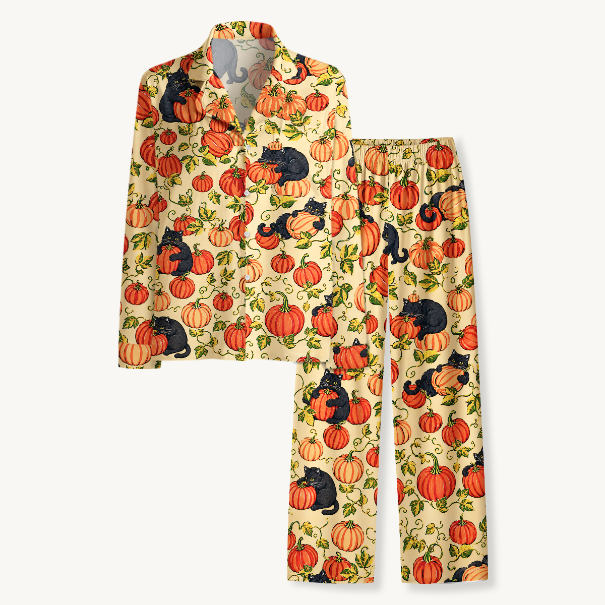Black Cat & Pumpkin Patch Long Sleeves Pajama Sets