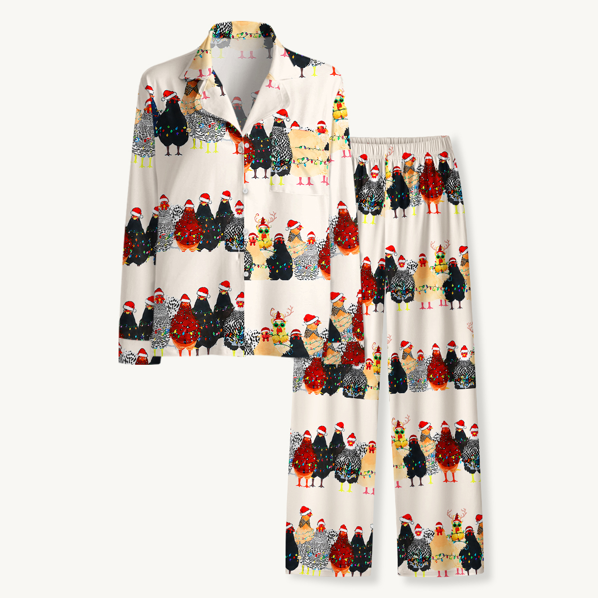 Festive Christmas Chicken Long Sleeves Pajama Sets