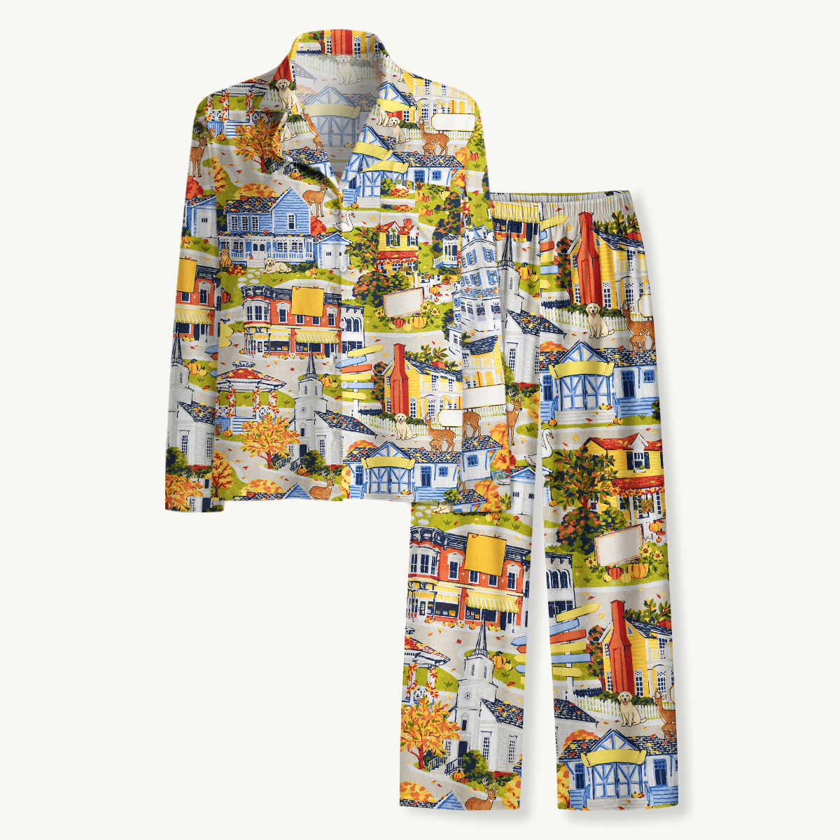 Autumn Village & Woodland Animals Long Sleeves Pajama Sets