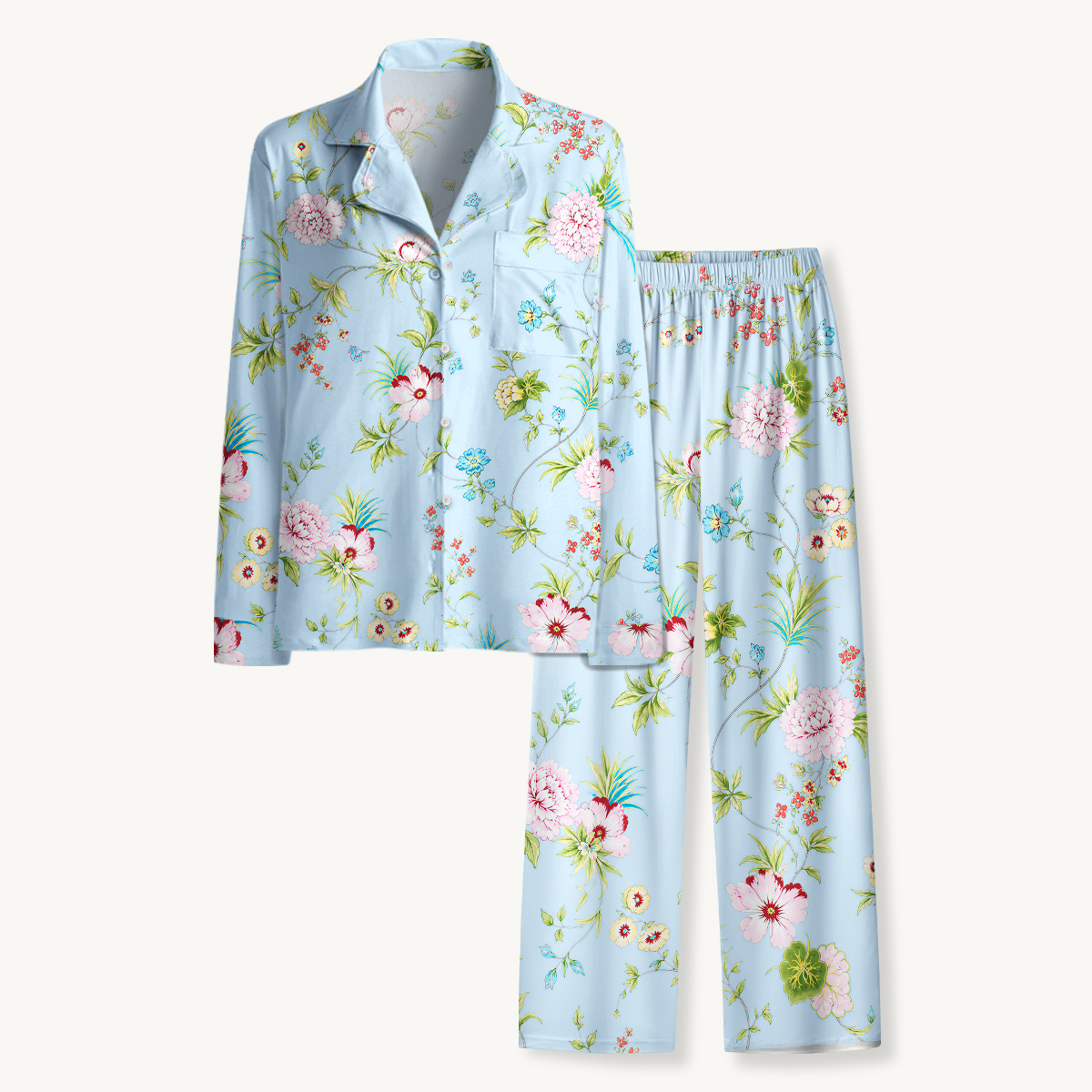 Pastel Garden Floral Print Long Sleeves Pajama Sets