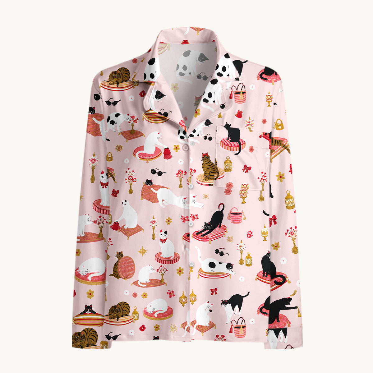 Whimsical Cat Lounge Long Sleeves Pajama Sets