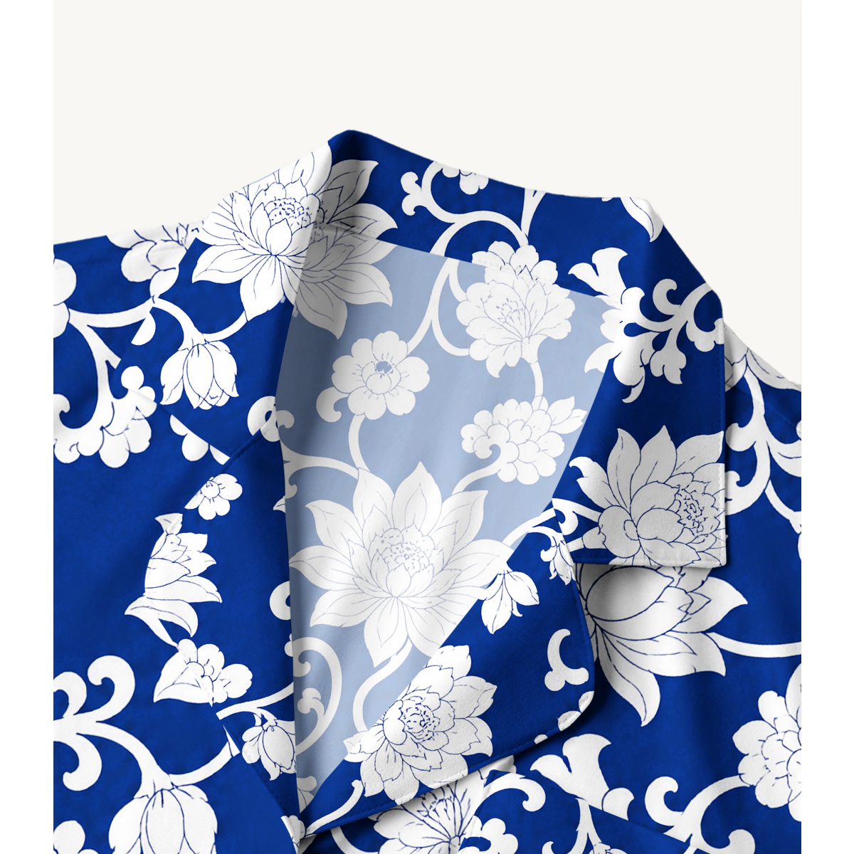 Blue & White Porcelain Floral Long Sleeves Pajama Sets