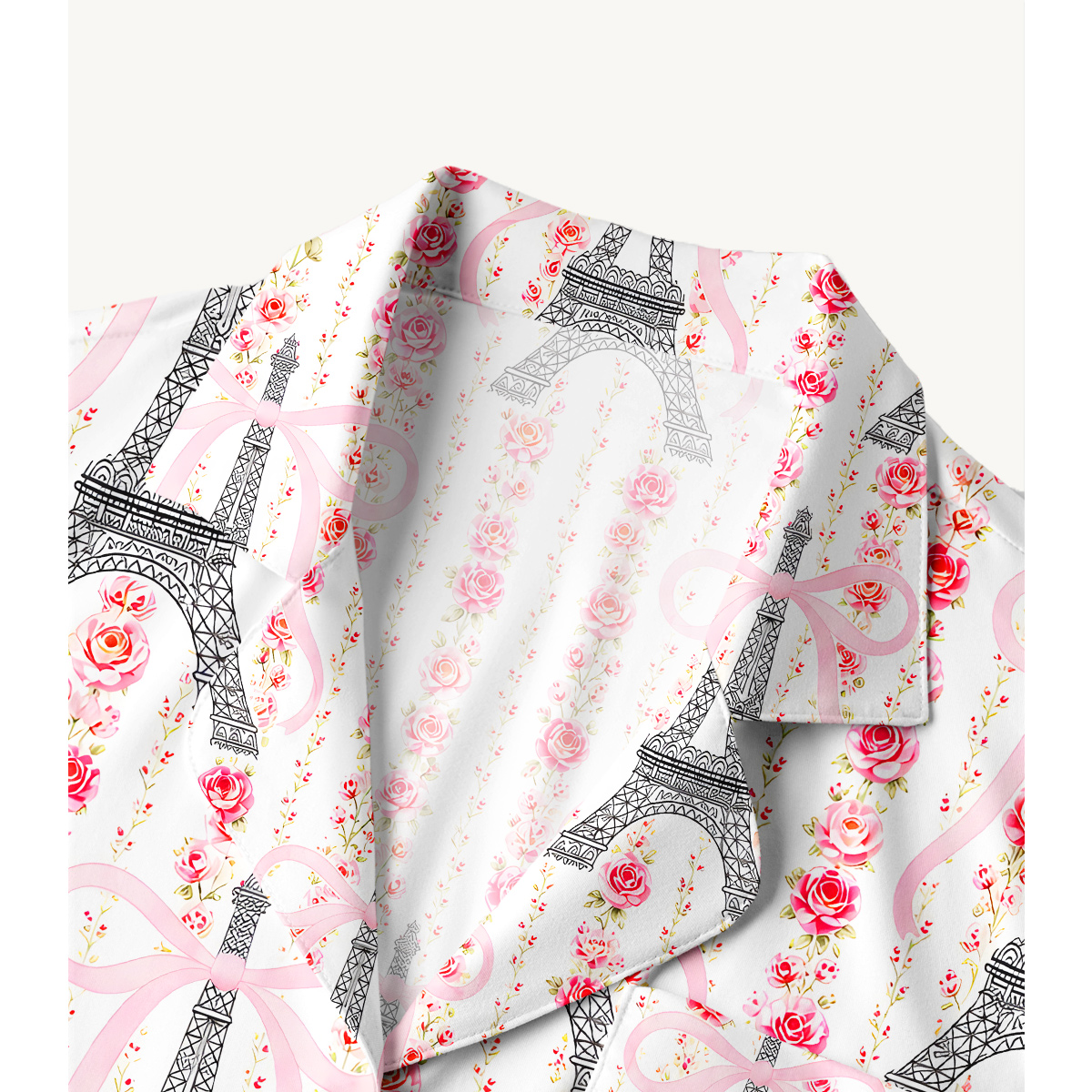 Parisian Rose & Ribbon Tower Long Sleeves Pajama Sets