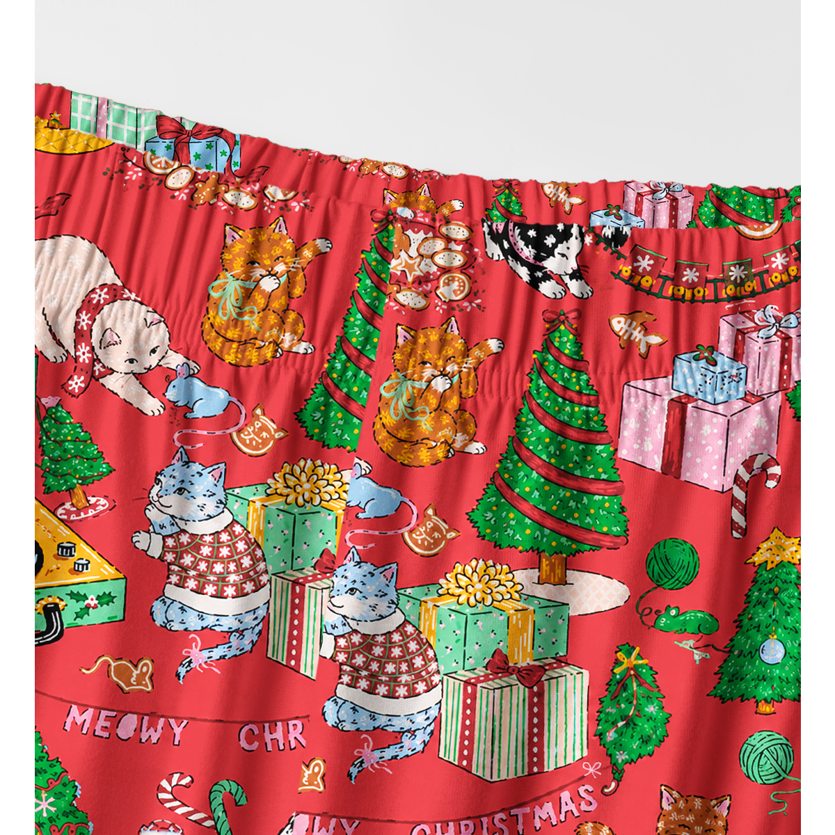 Festive Cats & Christmas Trees Long Sleeves Pajama Sets