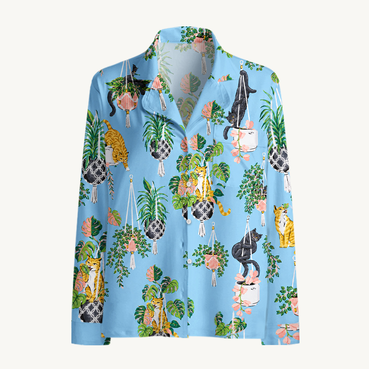 Cats & Hanging Houseplants Long Sleeves Pajama Sets