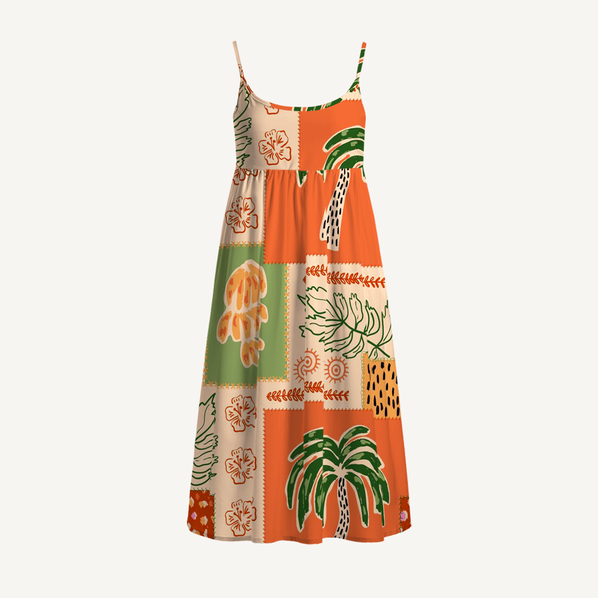 Boho Palm & Hibiscus Print Spaghetti Strap Mini Dress