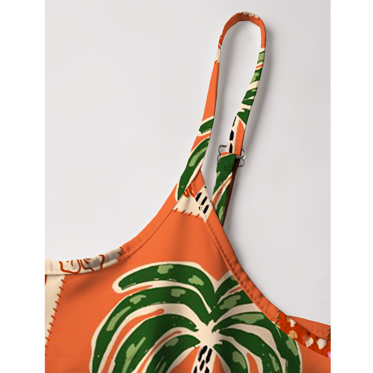 Boho Palm & Hibiscus Print Spaghetti Strap Mini Dress