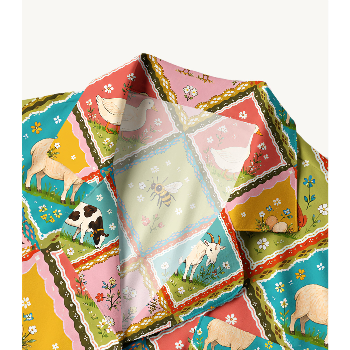 Cozy Countryside Farm Animal Patchwork Long Sleeves Pajama Sets