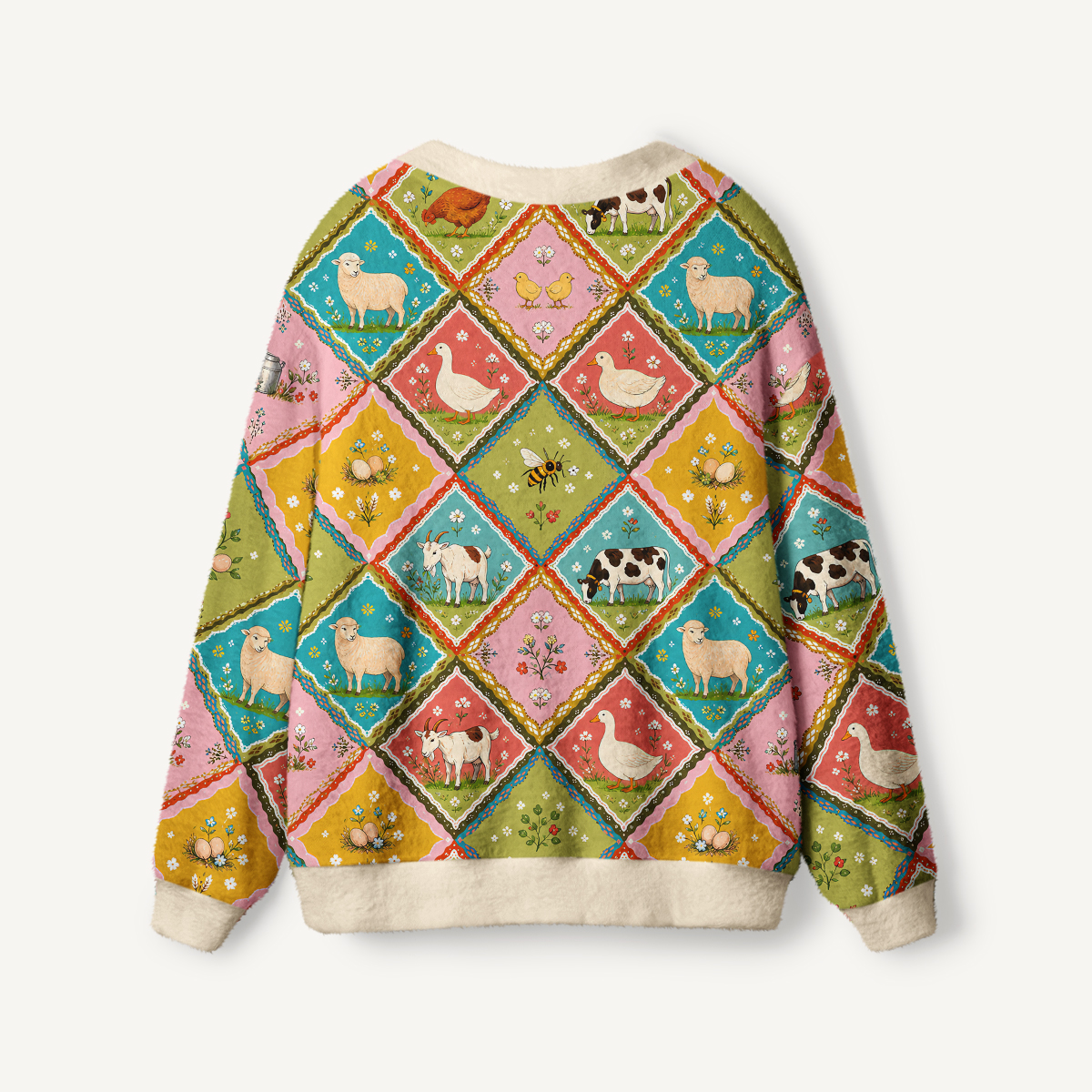 Cozy Countryside Farm Animal Patchwork Cardigan Sweaters