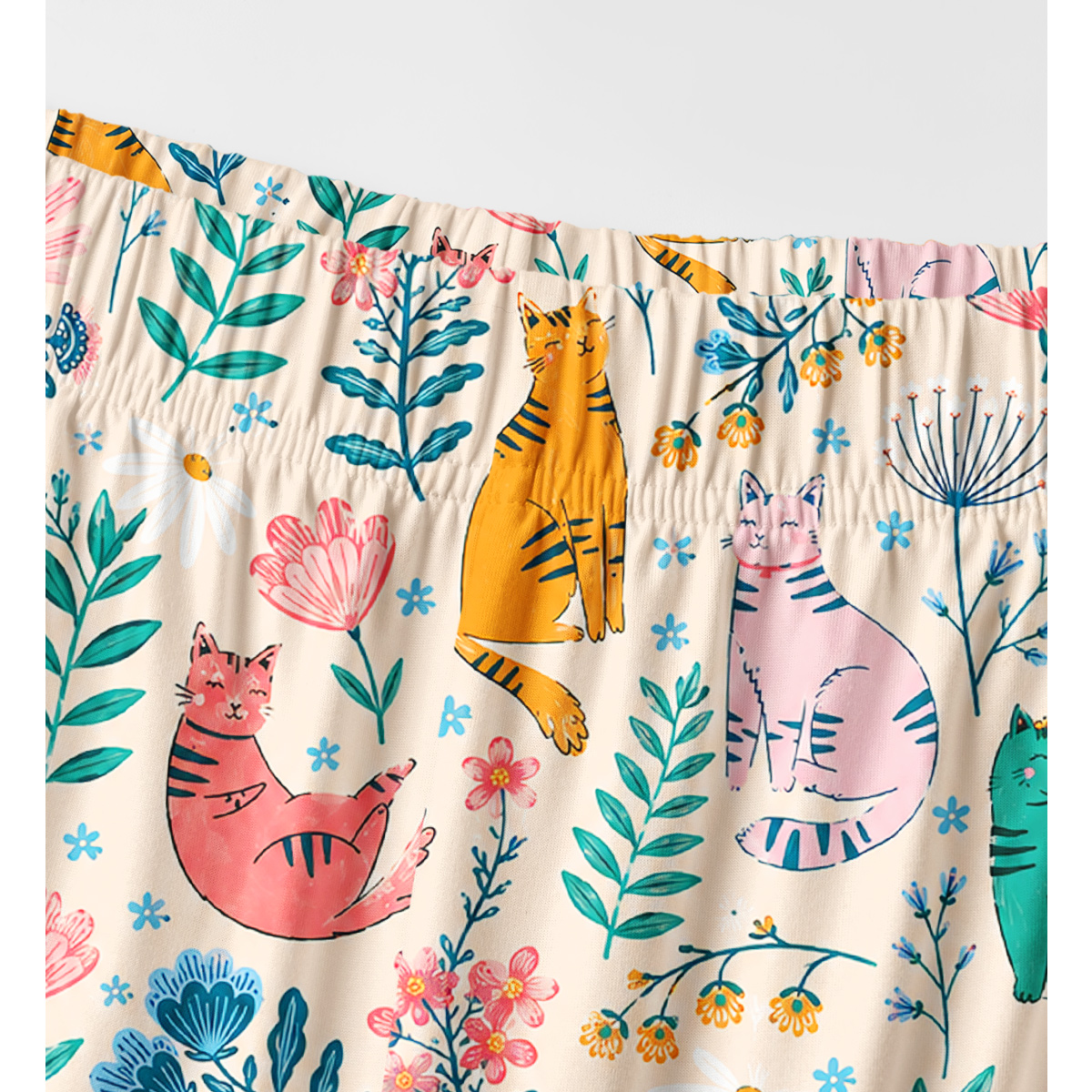 Whimsical Garden Cat & Wildflower Long Sleeves Pajama Sets